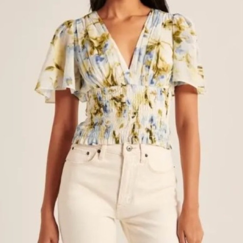 Abercrombie & Fitch Blue and Green Floral Top
